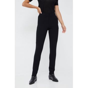 Emporio Armani pantaloni femei, culoarea negru, drept, high waist