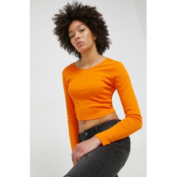 Only longsleeve din bumbac culoarea portocaliu