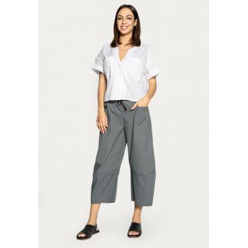 Pantaloni crop din bumbac cu snur de ajustare