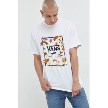 Vans tricou din bumbac culoarea alb, cu imprimeu