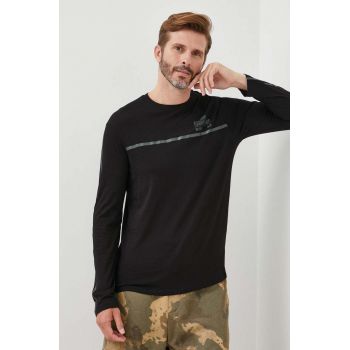 Armani Exchange longsleeve din bumbac culoarea negru, cu imprimeu