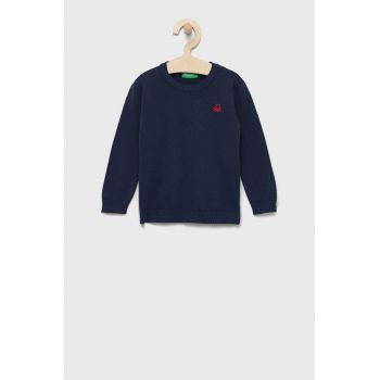 United Colors of Benetton pulover de bumbac pentru copii culoarea albastru marin, light