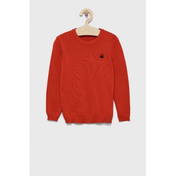 United Colors of Benetton pulover de bumbac pentru copii culoarea rosu, light