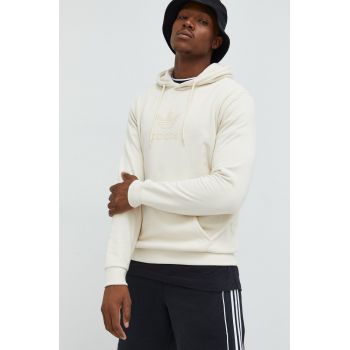 adidas Originals hanorac de bumbac barbati, culoarea bej, cu imprimeu