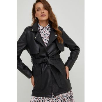 Answear Lab palton femei, culoarea negru, de tranzitie