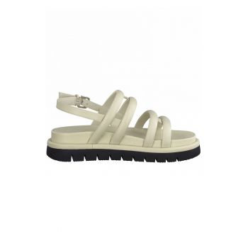 Sandale wedge de piele cu barete multiple Sandale wedge de piele cu barete multiple