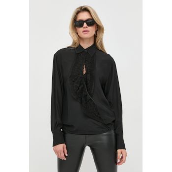 Victoria Beckham camasa de matase femei, culoarea negru, cu guler clasic, relaxed de firma originala