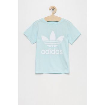 adidas Originals tricou de bumbac pentru copii HS8864 culoarea turcoaz, cu imprimeu