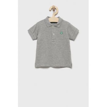 United Colors of Benetton tricouri polo din bumbac pentru copii culoarea gri, neted ieftin