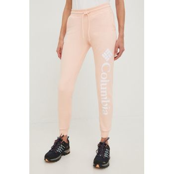 Columbia pantaloni femei, culoarea portocaliu, cu imprimeu