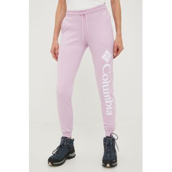 Columbia pantaloni femei, culoarea violet, cu imprimeu