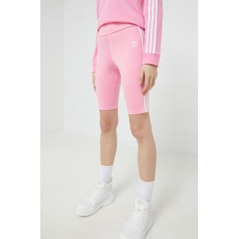 adidas Originals pantaloni scurti femei, culoarea roz, cu imprimeu, high waist ieftini