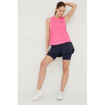 adidas Performance pantaloni scurți de alergare Run Icons femei, culoarea albastru marin, neted, medium waist ieftini