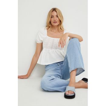 Answear bluza din bumbac femei, culoarea alb, neted