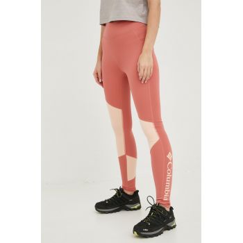 Columbia leggins sport Lodge Colorblock femei, culoarea portocaliu, cu imprimeu