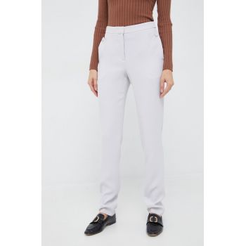 Emporio Armani pantaloni femei, culoarea gri, drept, high waist