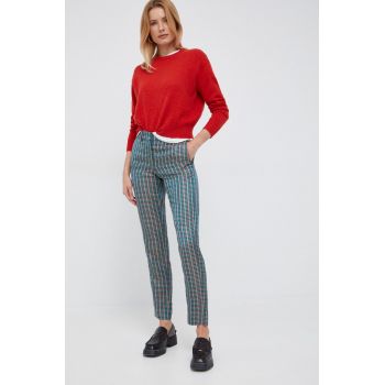 PS Paul Smith pantaloni din amestec de in femei, culoarea verde, fason chinos, medium waist
