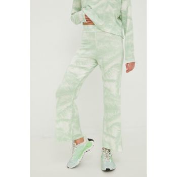 Roxy pantaloni femei, culoarea verde, evazati, high waist