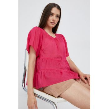 Sisley bluza din bumbac femei, culoarea roz, neted de firma originala