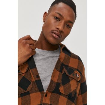 Dickies cămașă din bumbac bărbați, culoarea maro, cu guler clasic, regular DK0A4XDZBD0-BROWNDUCK de firma originala