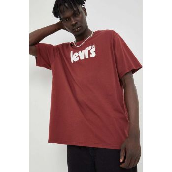 Levi's tricou din bumbac culoarea bordo, cu imprimeu ieftin