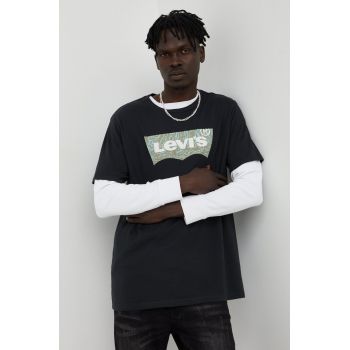 Levi's tricou din bumbac culoarea negru, cu imprimeu ieftin