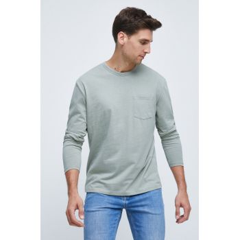 Medicine longsleeve din bumbac culoarea verde, neted