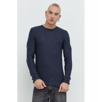 Solid pulover barbati, culoarea albastru marin, light ieftin