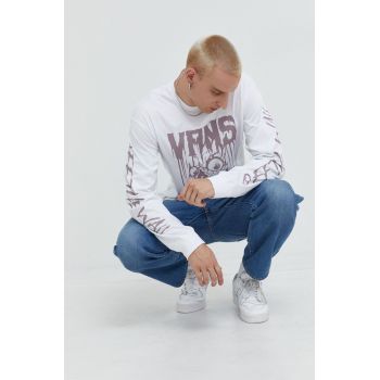 Vans longsleeve din bumbac culoarea alb, cu imprimeu