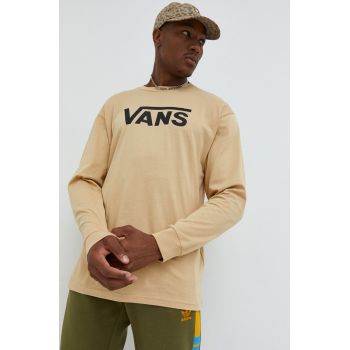 Vans longsleeve din bumbac culoarea bej, cu imprimeu