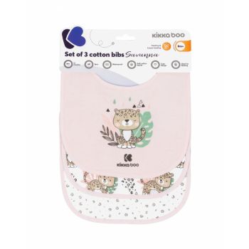 Set 3 bavete KikkaBoo cu inchidere cu velcro Savanna Pink