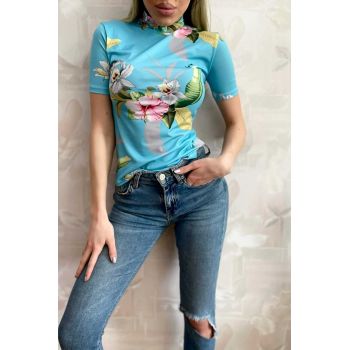 Maleta dama TURQUOISE FLORAL PASSION cu maneca scurta