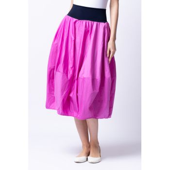 Fusta roz fucsia midi, tip lalea, din tafta