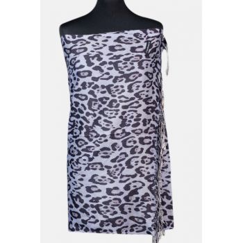 Esarfa cashmere cu fir din lurex, imprimeu animal print pe fond gri de firma originala