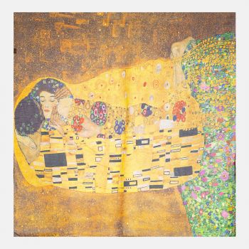 Esarfa patrata cu doua fate cu reproducere dupa Sarutul lui Klimt