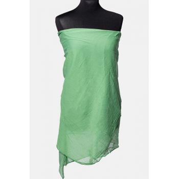 Esarfa verde pal, dreptunghiulara, in colturi alungite, din bumbac si matase