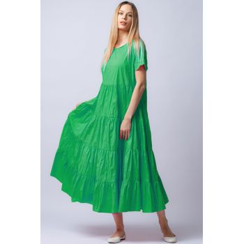 Rochie lunga verde cu patru volane ieftina