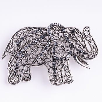 Brosa metalica argintie elefant cu pietricele argintii si negre de firma originala