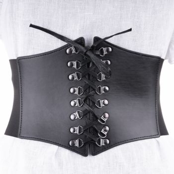 Centura corset lata din piele ecologica cu siret si elemente metalice ieftina