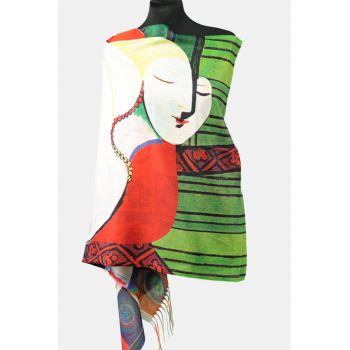 Esarfa cashmere cu fir de lurex, doua fete imprimata cu reproducere dupa    Visul   lui Picasso