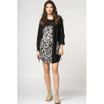 Rochie neagra din bumbac cu imprimeu animal print zebra Rochie neagra din bumbac cu imprimeu animal print zebra
