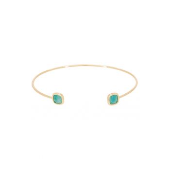 Bratara rigida fara inchidere decorata cu amazonit - Auriu/Verde menta