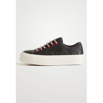 Pantofi sport flatform de piele ecologica cu detaliu logo stantat