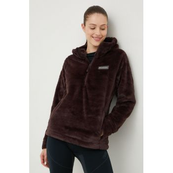 Columbia bluza femei, culoarea maro, cu glugă, neted