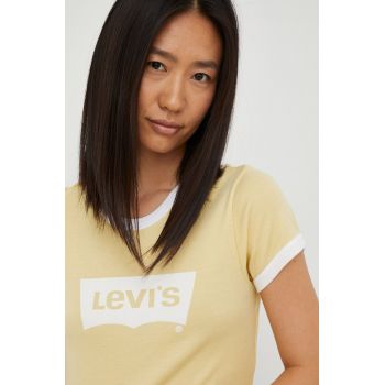 Levi's tricou din bumbac culoarea bej ieftin