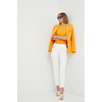 Morgan pantaloni femei, culoarea alb, drept, medium waist