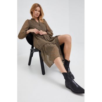 Pepe Jeans rochie culoarea galben, midi, evazati