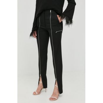 Victoria Beckham pantaloni de lana femei, culoarea negru, mulata, high waist