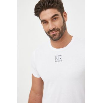Armani Exchange tricou din bumbac culoarea alb, neted