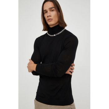 Bruuns Bazaar pulover de lana barbati, culoarea negru, light, cu guler